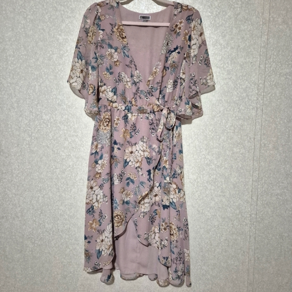 CHELSEA 28...Purple High Low Wrap Sundress with Flutter Sleeves..SIZE:M